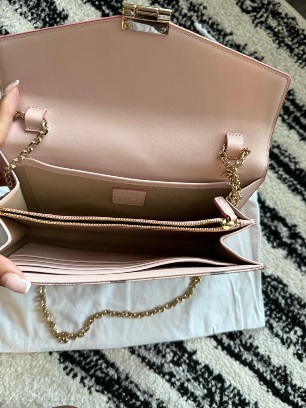 MCM Light Pink Logo Envelope Wallet with Gold Lock - Picture 6 of 7